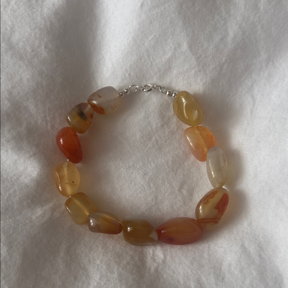Sterling Silver Agate Gemstone Bracelet Freeform Polished Organic NWOT 925